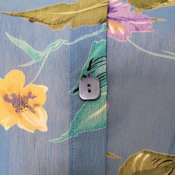 Susan Graver Style Size XL Button Front Sheer Tropical Crinkle Chiffon Tunic Top - Picture 7 of 15